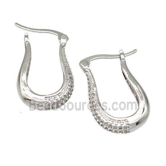 Copper Latchback Earrings Pave Zircon Platinum Plated