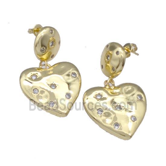 Copper Heart Stud Earrings Pave Zirconia Gold Plated