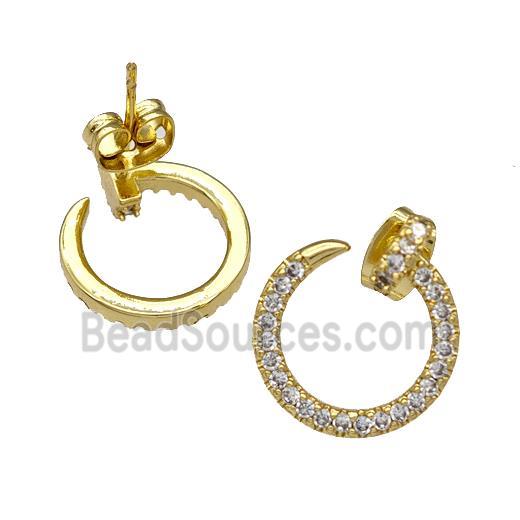 Copper Stud Earrings Pave Zirconia Gold Plated