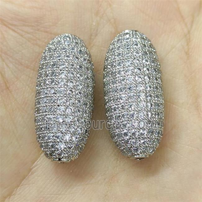 Copper Rice Beads Micro Pave Zirconia Platinum Plated