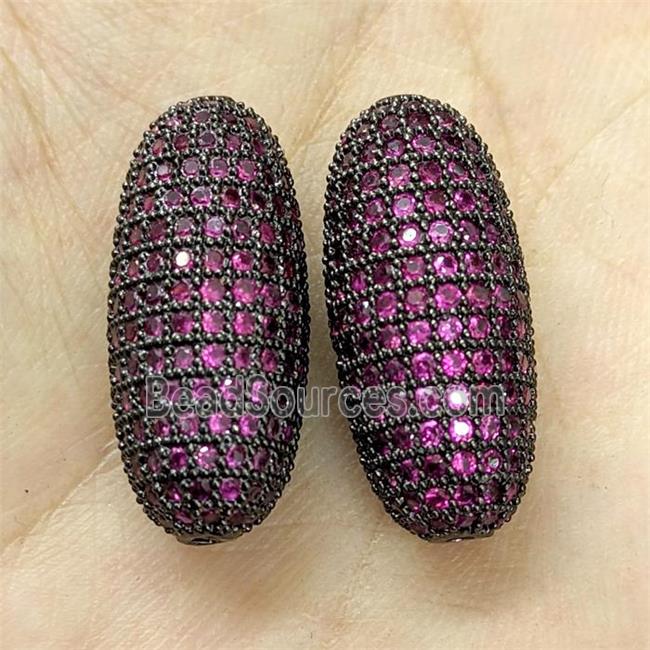 Copper Rice Beads Micro Pave Fuchsia Zirconia Black Plated