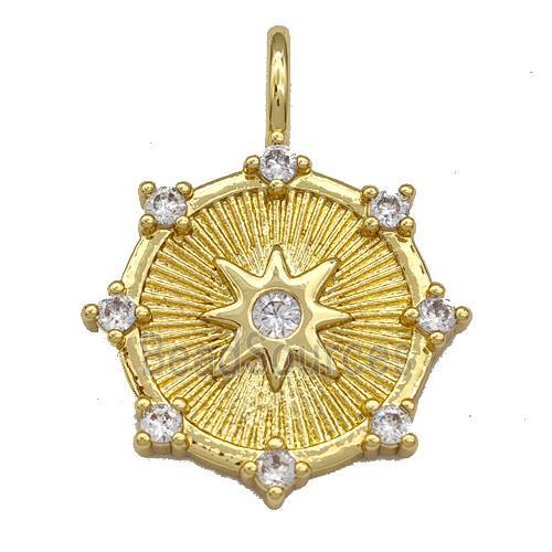 Copper Circle Pendant Micro Pave Zirconia Star Gold Plated