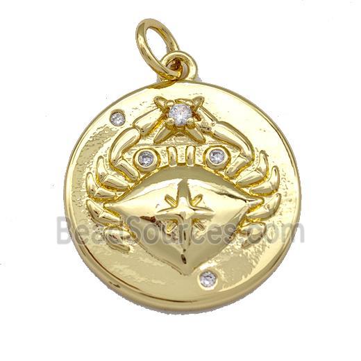 Copper Circle Pendant Micro Pave Zirconia Crab Charms Gold Plated