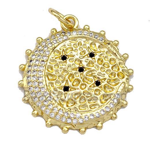 Copper Circle Pendant Micro Pave Zirconia Moon Gold Plated