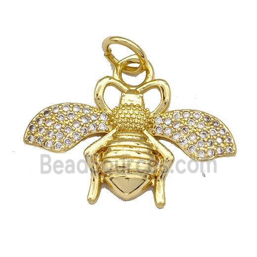 Copper Honeybee Pendant Micro Paved Zirconia Gold Plated