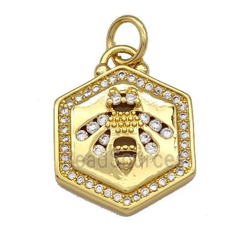 Copper Honeybee Pendant Micro Paved Zirconia Gold Plated