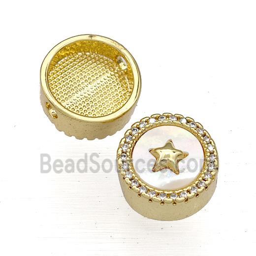 Copper Button Beads Pave Shell Zircon Star 18K Gold Plated