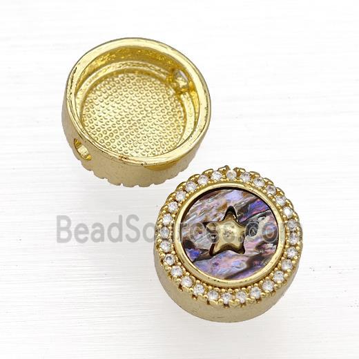 Copper Button Beads Pave Abalone Shell Zircon Star 18K Gold Plated