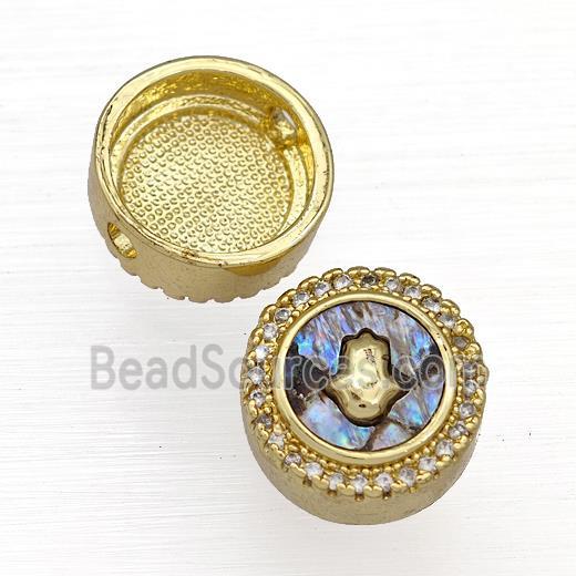 Copper Button Beads Pave Abalone Shell Zircon Hand 18K Gold Plated