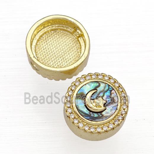 Copper Button Beads Pave Abalone Shell Zircon Moon 18K Gold Plated