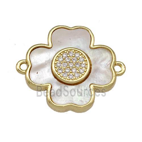 Copper Clover Connector Pave Shell Zircon Zircon 18K Gold Plated