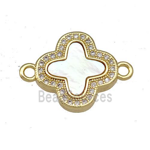 Copper Clover Connector Pave Shell Zirconia 18K Gold Plated