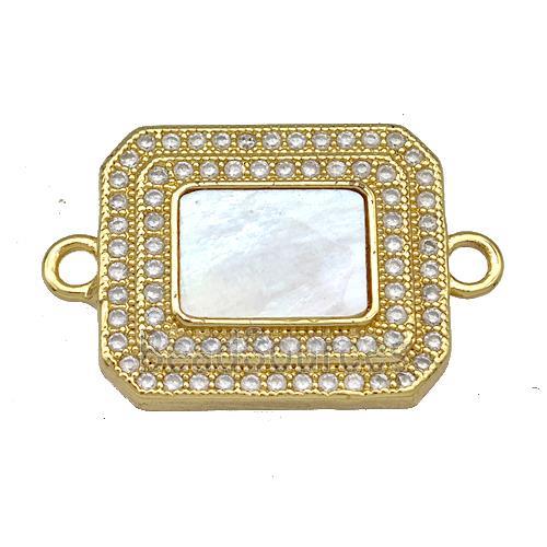 Copper Rectangle Connector Pave Shell Zircon 18K Gold Plated