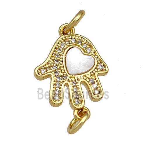 Copper Hand Connector Pave Shell Zircon 18K Gold Plated