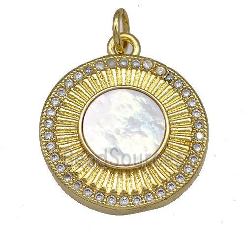 Copper Sun Charms Pendant Pave Shell Zirconia 18K Gold Plated