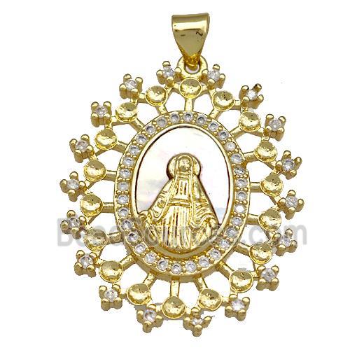 Jesus Charms Copper Pendant Pave Shell Zircon 18K Gold Plated