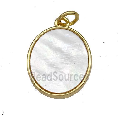 Copper Oval Pendant Pave Shell 18K Gold Plated