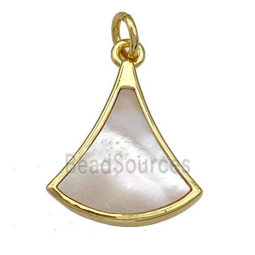 Copper Fan Pendant Pave Shell 18K Gold Plated