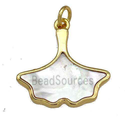 Copper Leaf Pendant Pave Shell 18K Gold Plated