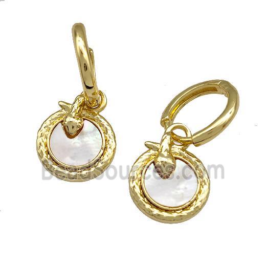 Copper Snake Hoop Earrings Pave Shell 18K Gold Plated