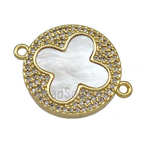 Copper Clover Connector Pave Shell Zirconia 18K Gold Plated