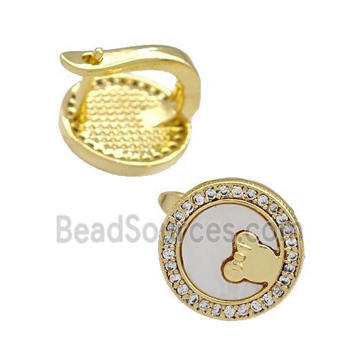 Copper Latchback Earrings Pave Shell Zirconia 18K Gold Plated