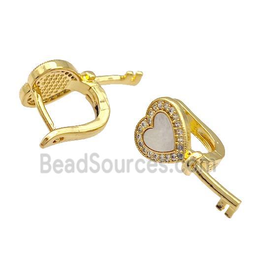 Copper Latchback Earrings Pave Shell Zircon Key 18K Gold Plated