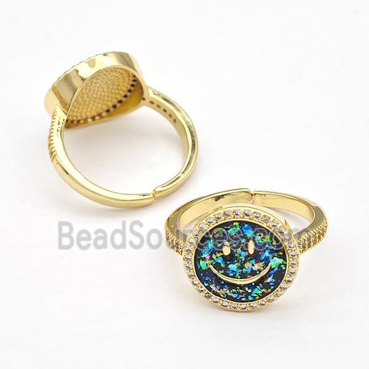 Copper Rings Pave Fire Opal Zirconia Emoji Smile Face 18K Gold Plated