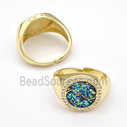 Copper Rings Pave Fire Opal Zirconia Taichi 18K Gold Plated