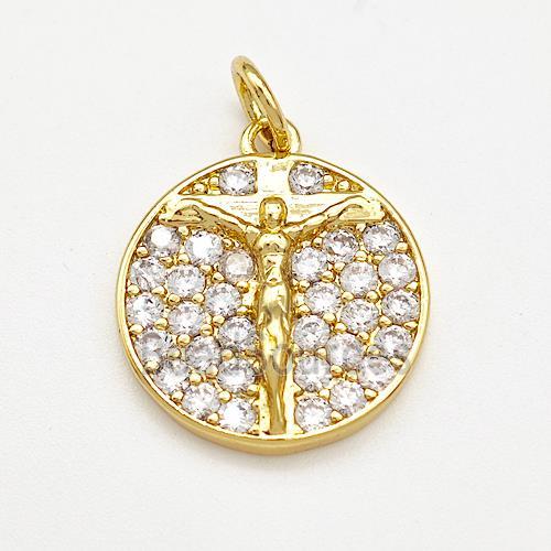 Jesus Charms Copper Circle Pendant Micro Pave Zirconia Gold Plated