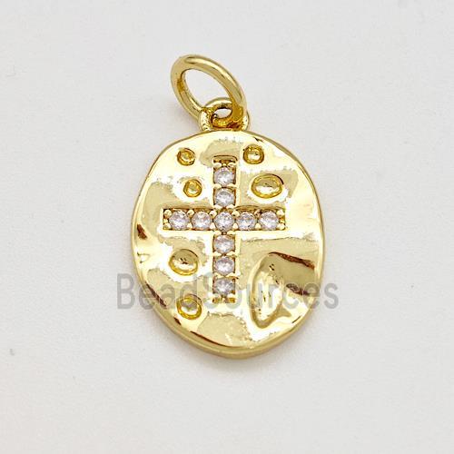 Copper Slice Pendant Pave Zircon Cross Gold Plated