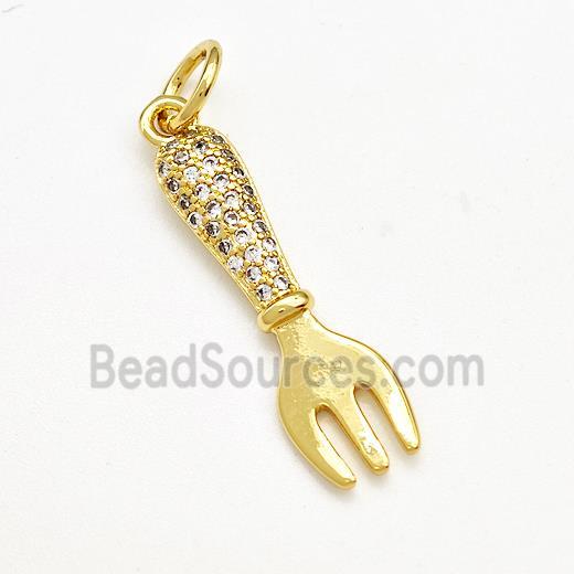 Fork Charms Copper Pendant Pave Zircon Gold Plated