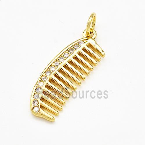 Comb Charms Copper Pendant Pave Zircon Gold Plated