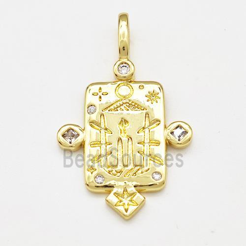 Copper Pendant Pave Zircon Rectangle Gold Plated