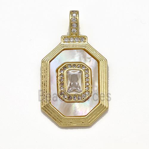 Copper Octagon Pave Shell Zirconia Gold Plated