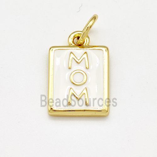 MOM Charms Copper Rectangle Pendant White Enamel Gold Plated