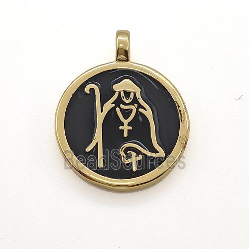 Copper Circle Pendant Jesus Black Enamel Gold Plated