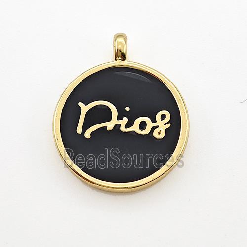 Copper Circle Pendant Dios Black Enamel Gold Plated