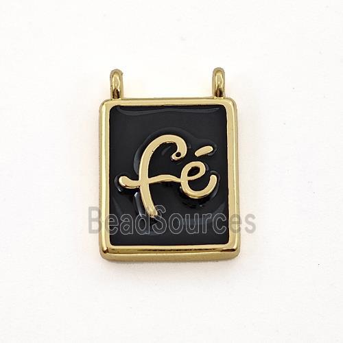 Copper Rectangle Pendant Fe Black Enamel 2loops Gold Plated