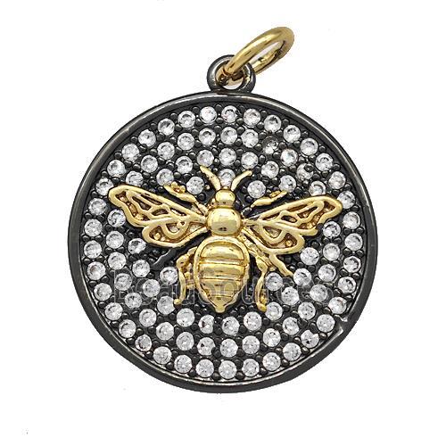 Copper Circle Honeybee Pendant Micro Pave Zirconia Black Plated