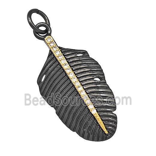 Copper Leaf Pendant Pave Zircon Black Plated