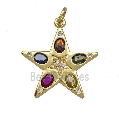 Copper Star Pendant Micro Pave Zirconia Gold Plated