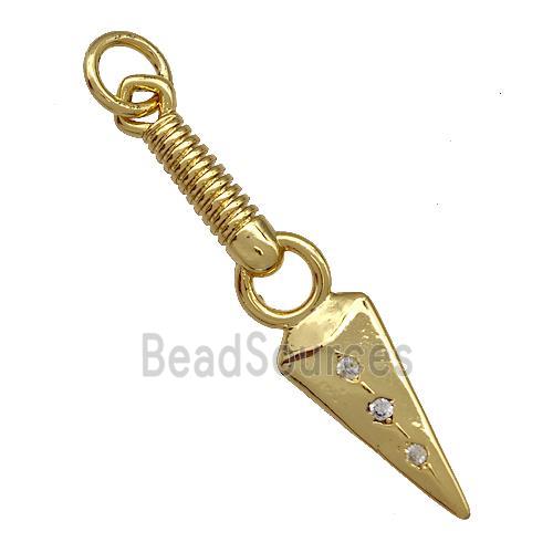 Copper Dagger Pendant Pave Zircon Gold Plated