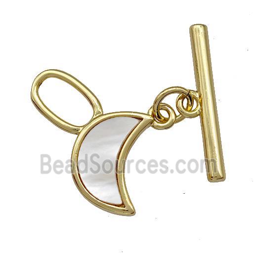 Copper Toggle Clasp Pave Shell Moon Gold Plated