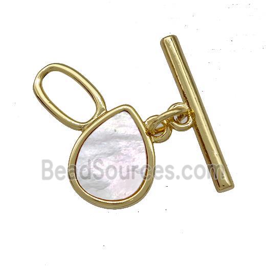 Copper Toggle Clasp Pave Shell Teardrop Gold Plated