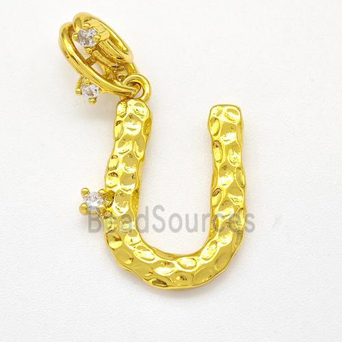 Copper Letter-U Pendant Pave Zircon Gold Plated