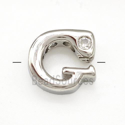 Copper Letter-G Beads Pave Zircon Platinum Plated