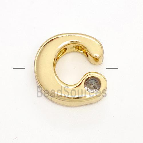 Copper Letter-C Beads Pave Zircon Gold Plated