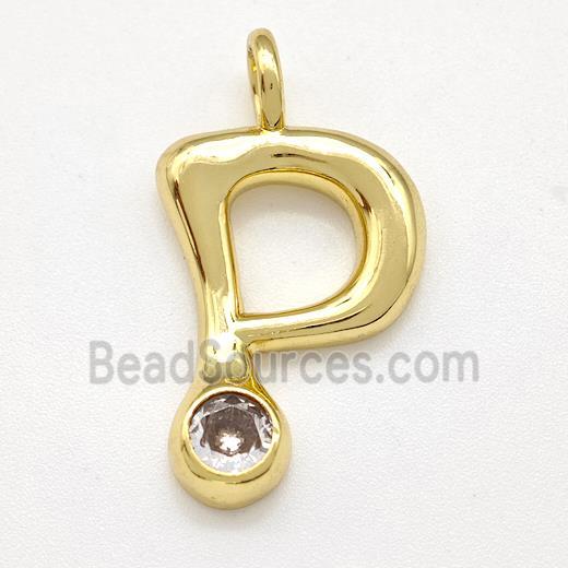 Copper Letter-P Pendant Pave Zircon Gold Plated