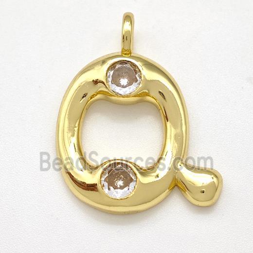 Copper Letter-Q Pendant Pave Zircon Gold Plated